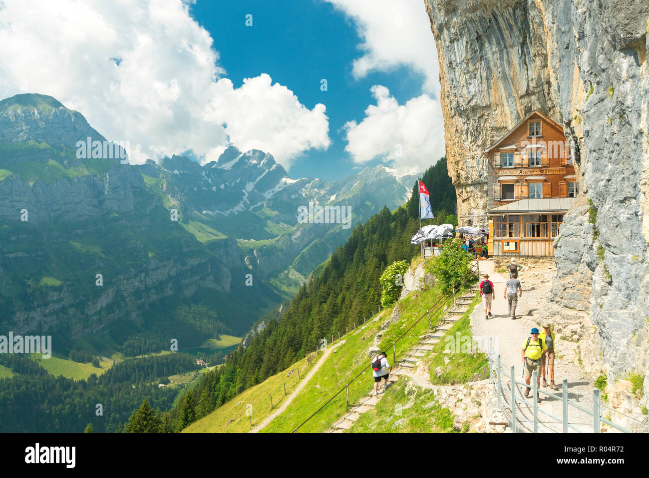 Aescher-Wildkirchli Gasthaus, Ebenalp, Appenzell Innerrhoden, Schweiz, Europa Stockfoto