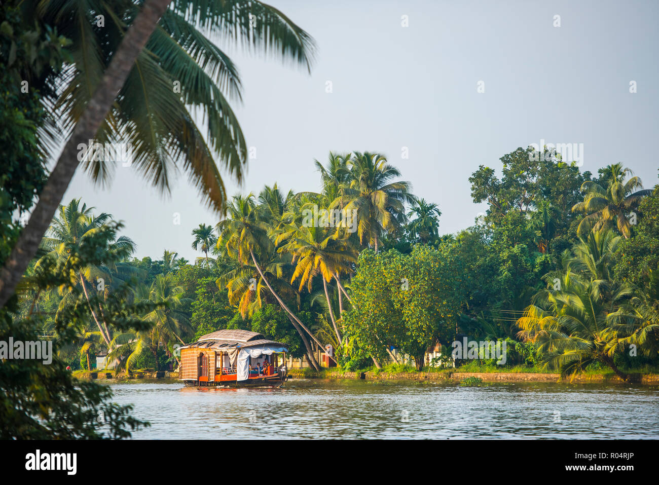 Hausboot in den Backwaters in der Nähe von Alappuzha (Alleppey), Kerala, Indien, Asien Stockfoto
