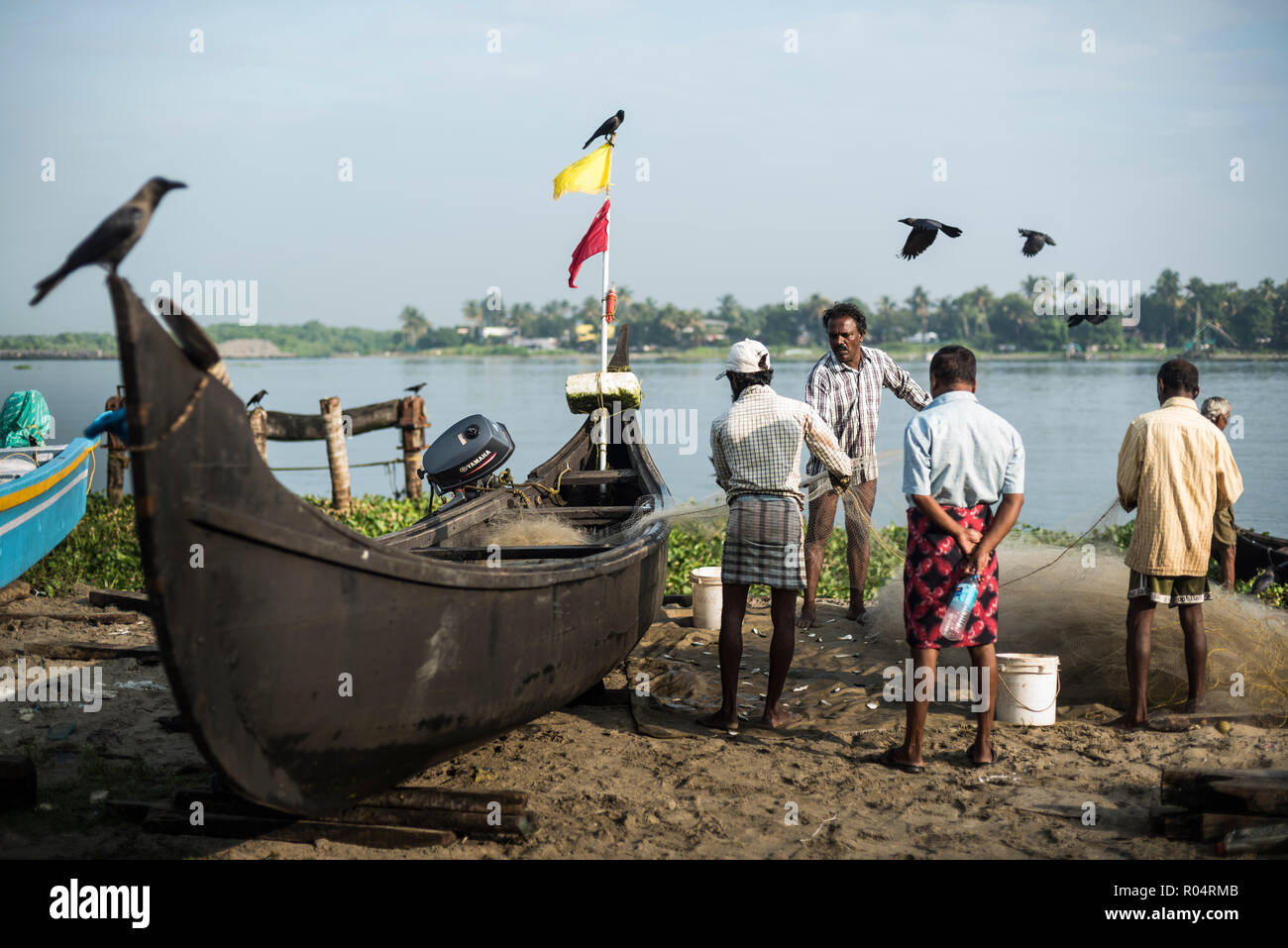 Fischer auf Mahatma Gandhi Beach, Fort Kochi (Cochin), Kerala, Indien, Asien Stockfoto