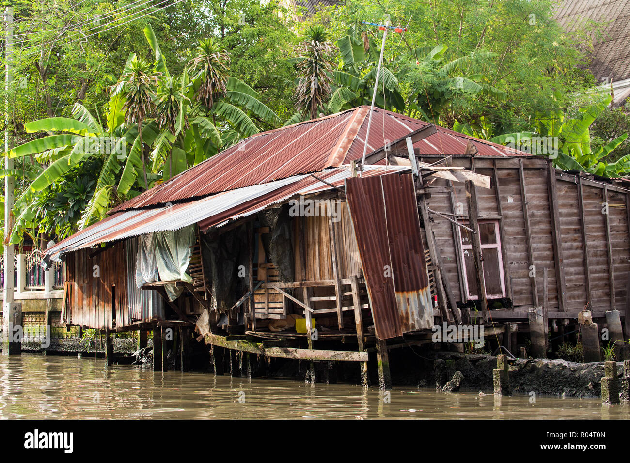 Shanty Haus in Bangkok Wasserkanälen entlang der Ufer, Thailand Stockfoto