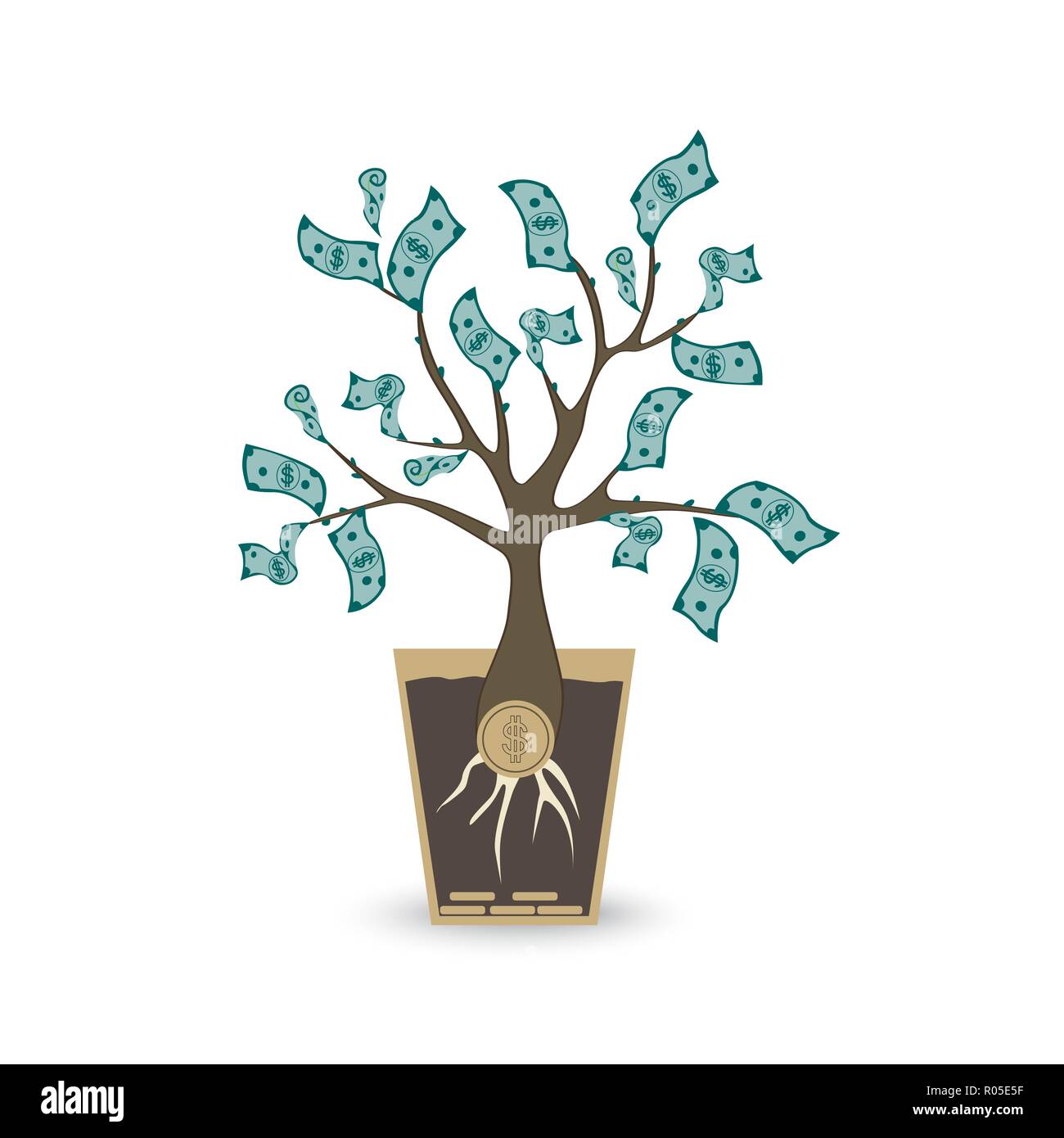 Ypung Money Tree. Isolierte Vektorobjekt auf weißem Hintergrund Stock Vektor