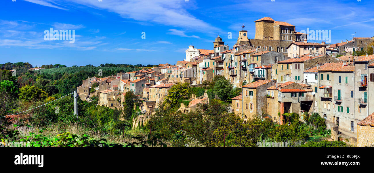 Schöne Farnese Dorf, Panoramaaussicht, Viterbo, Latium. Stockfoto