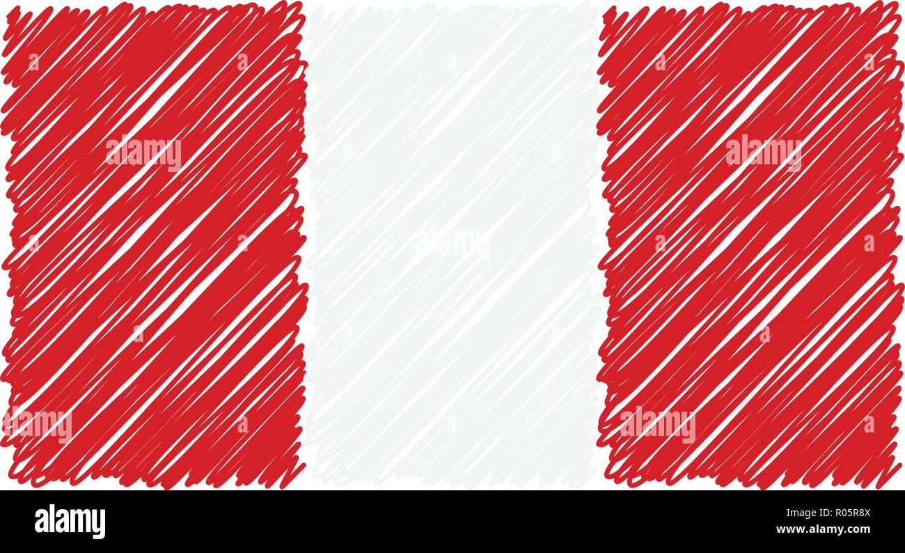 Hand gezeichnet Nationalflagge von Peru isoliert auf einem weißen Hintergrund. Vektor Skizze Stil Abbildung. Stock Vektor