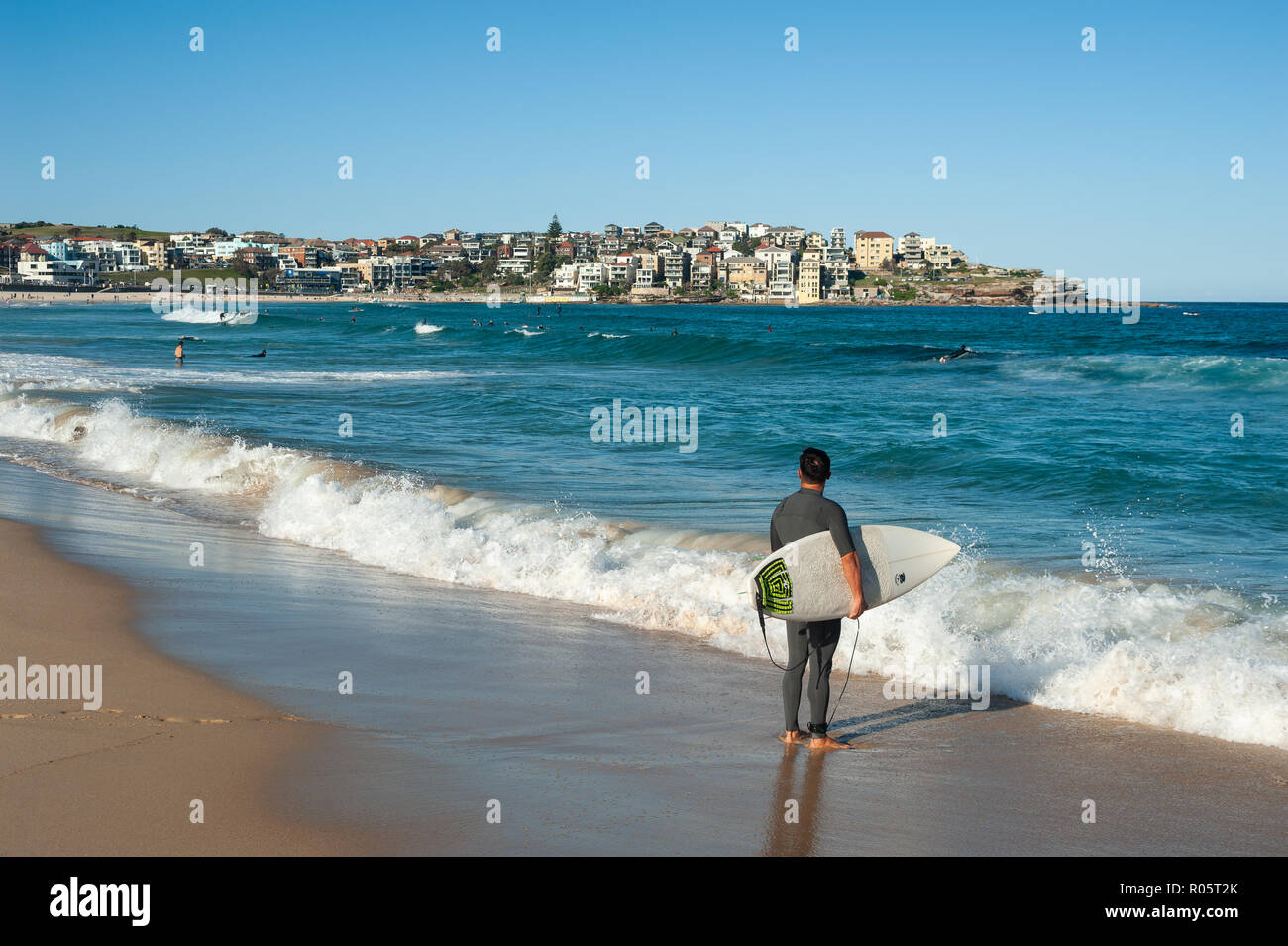 Sydney, Australien, ein Surfer am Bondi Beach Stockfoto