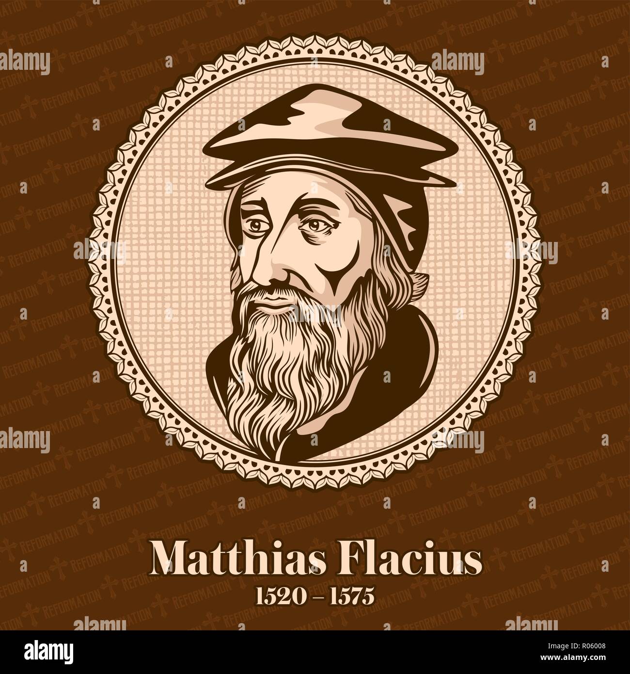 Matthias Flacius (1520 - 1575) war ein Lutherischer Reformator aus Istrien. Christliche Figur. Stock Vektor