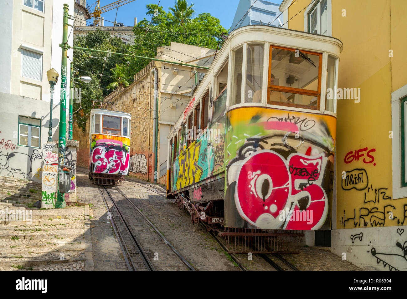 Lissabon, Portugal - 18. September 2018: Ascensor do Lavra, Lisbon's Erste Standseilbahn Stockfoto