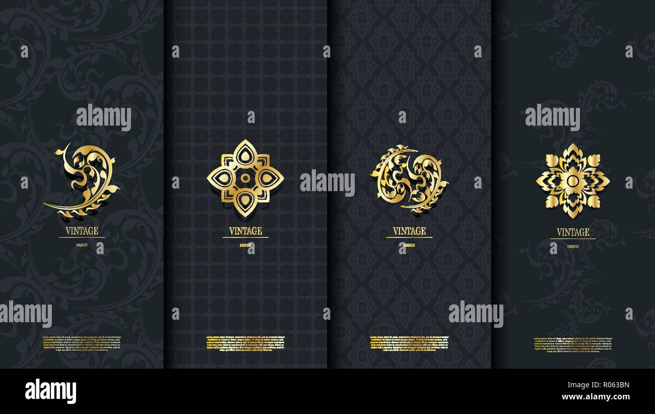 Verpackung Vorlage von exotischen Thailändischen pattern Design Element-Konzept noble vintage Hintergrund und Logo vektor design, inklusive der Swatch Muster Stock Vektor