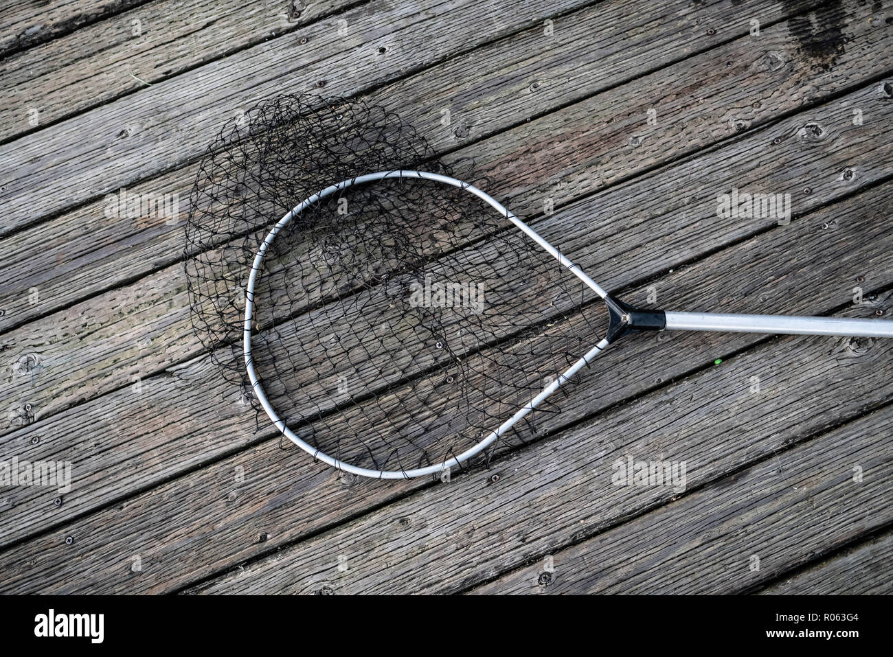 Angeln net auf der hölzernen Pier. Stockfoto