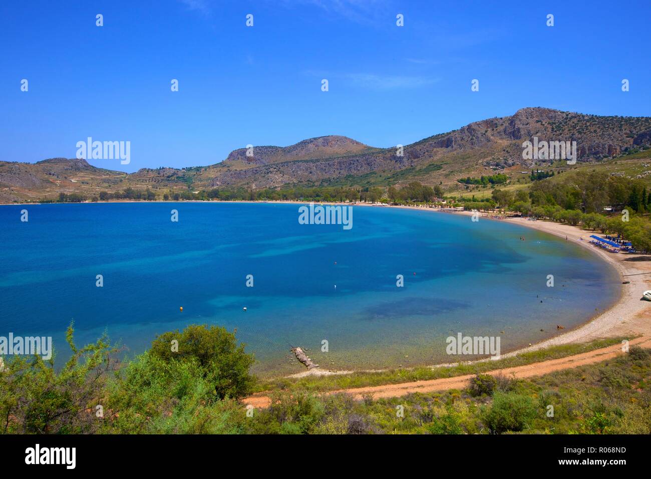 Karathona Strand, Nafplio, Argolis, Peloponnes, Griechenland, Europa Stockfoto