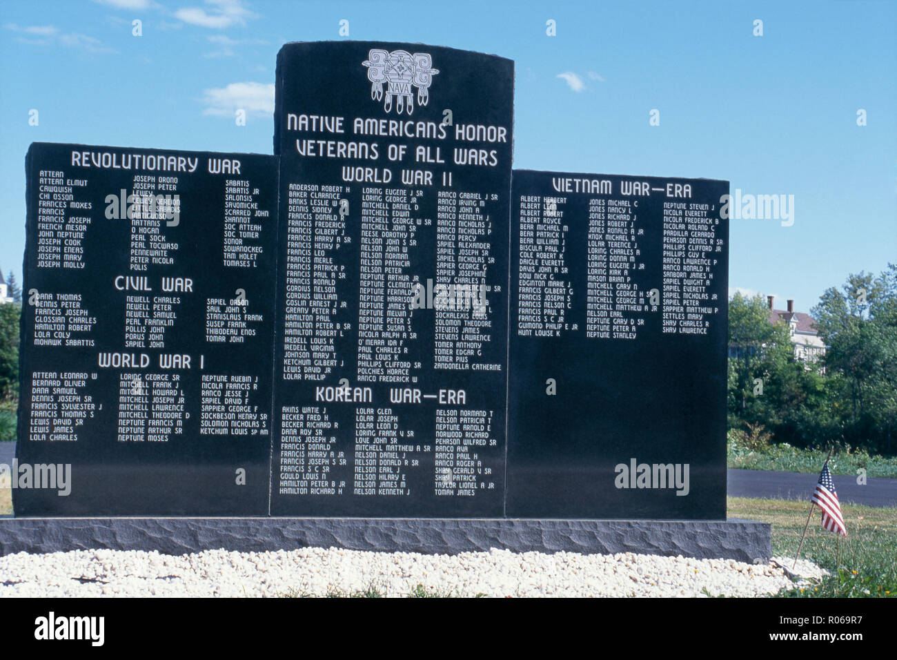 Native American Veterans' Memorial, Penobscot Indian Reservation, Maine. Foto Stockfoto