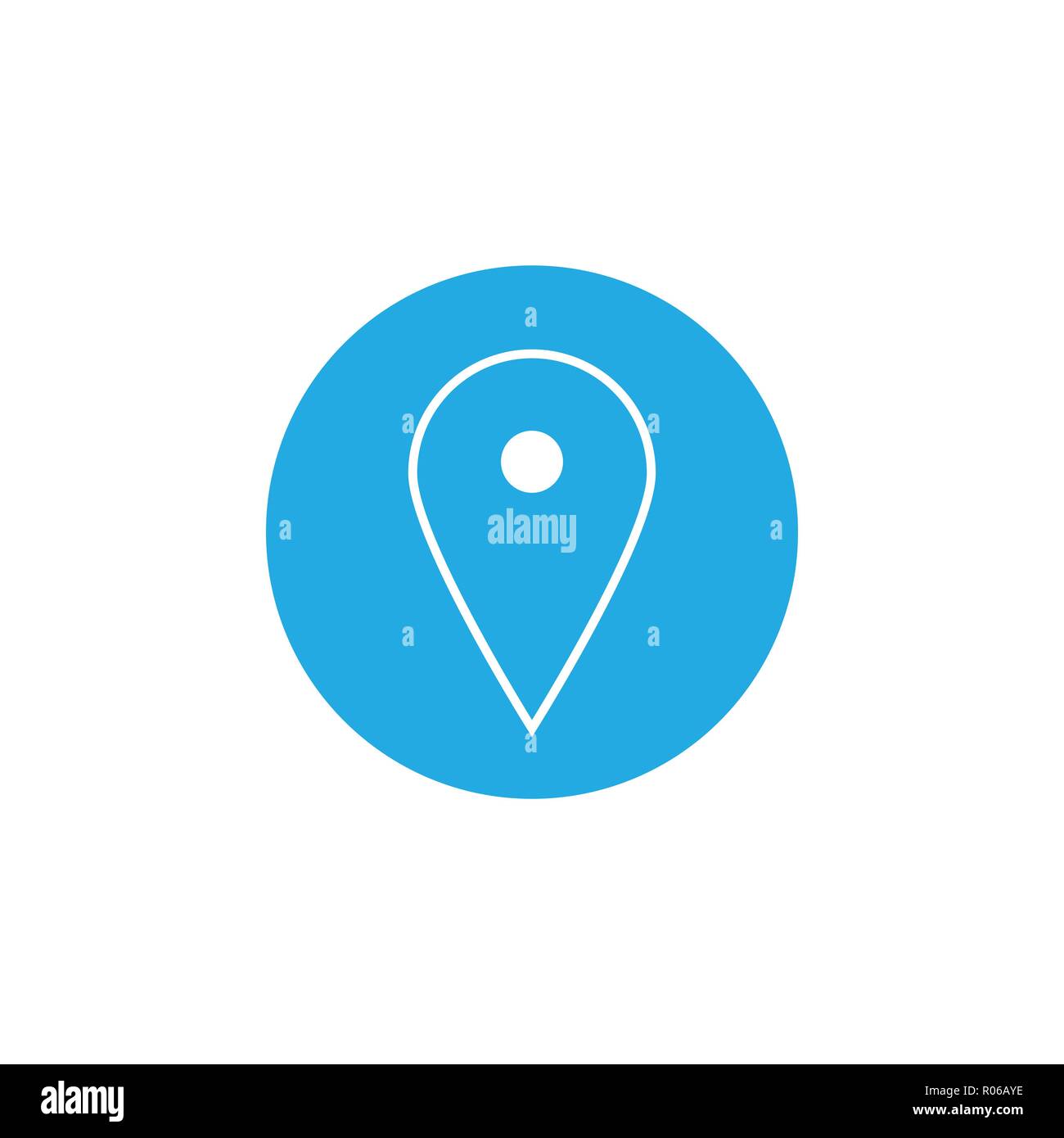 Kartenzeiger Symbol. GPS-Symbol. Flache Bauform. Weiß auf blauem Hintergrund. Vektor Illustration. Stock Vektor