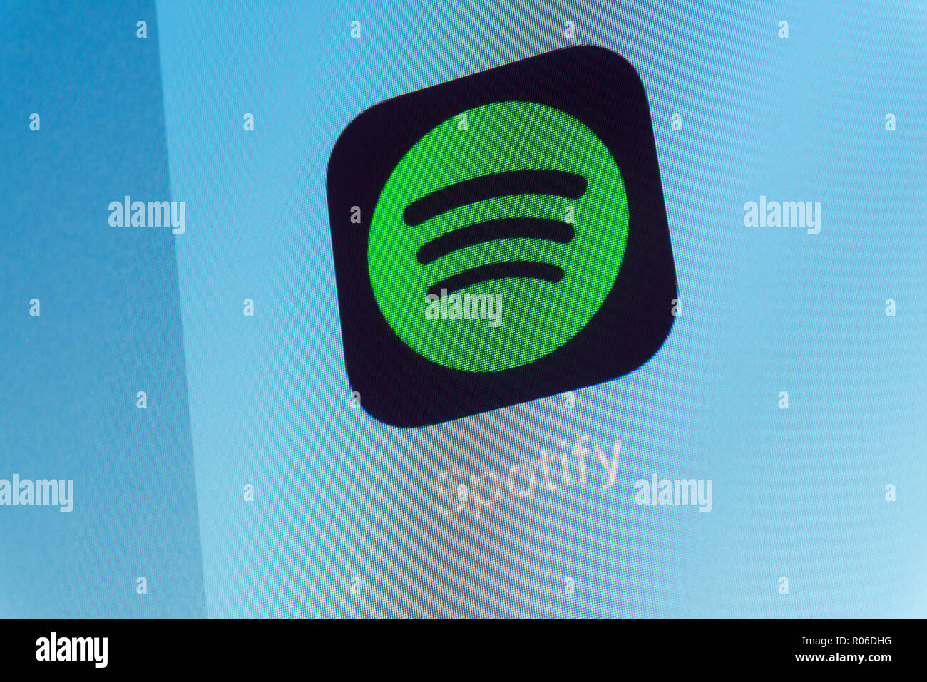 Spotify App auf Handy Bildschirm Stockfoto