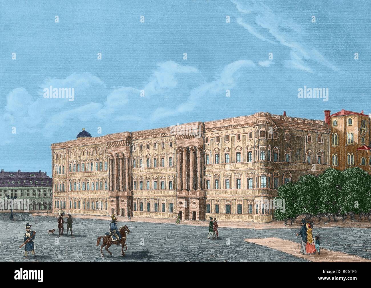 Berlín, Alemania. Palacio Real. El edificio más importante de la Administración de Preussen. Grabado Del Siglo XIX. Coloreado. Stockfoto