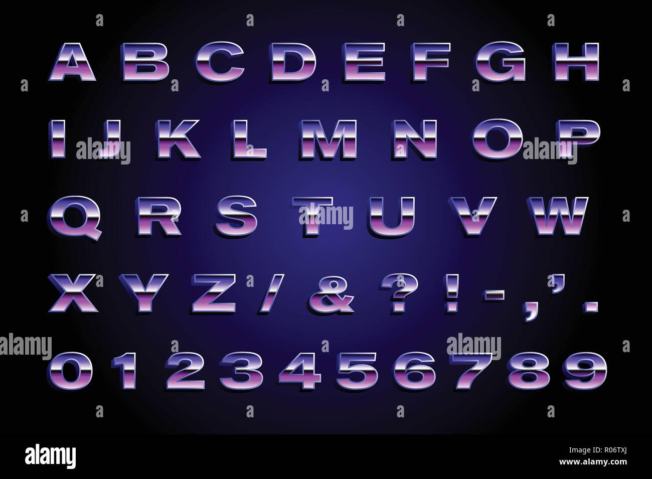 Retro 80 Briefe - Metallic Art. Vektor Alphabet, Symbole, Zahlen Stock Vektor