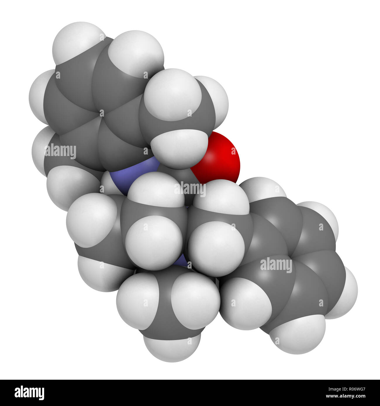 Denatonium Hopfenmenge Agent-Molekül. 3D-Rendering. Atome sind als Kugeln mit konventionellen Farbcodierung vertreten: Wasserstoff (weiß), Kohlenstoff (grau), o Stockfoto