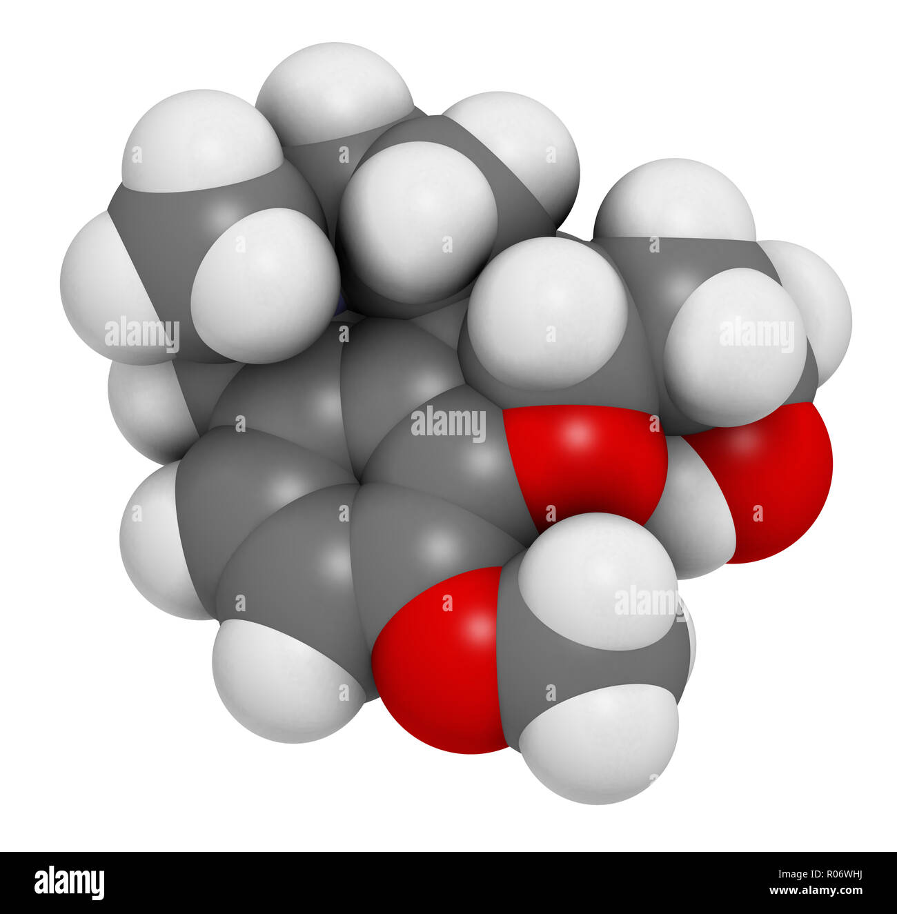 Galantamin Alkaloid Molekül. Im kaukasischen Schneeglöckchen, verwendet in der Behandlung der Alzheimer-Krankheit gefunden. 3D-Rendering. Atome werden als Kugeln w dargestellt. Stockfoto