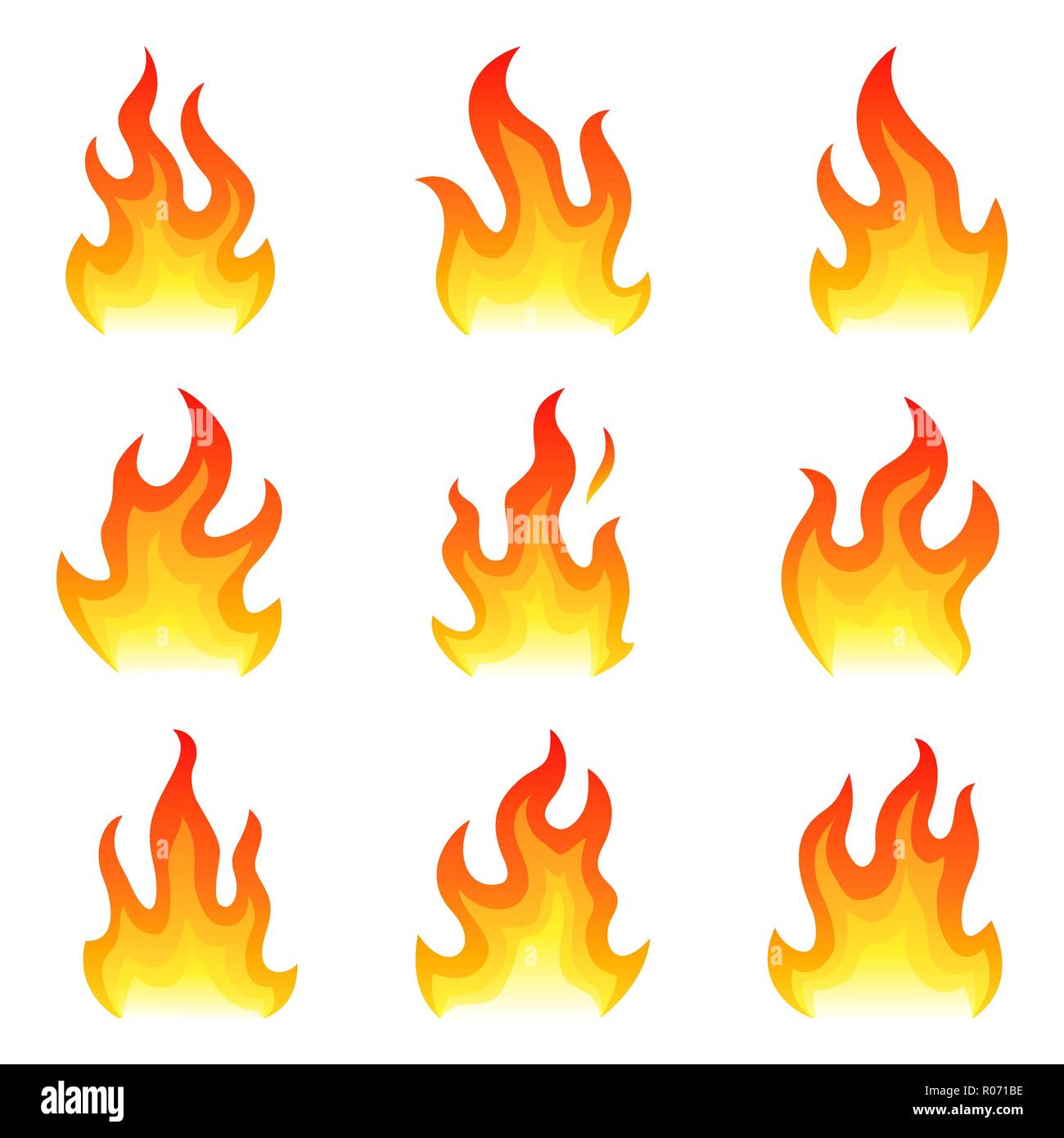 Red Fire flachbild Symbole auf weißen Hintergrund für Gefahr Konzept oder Logo Design isoliert. Flamme und red fire einstellen Stock Vektor