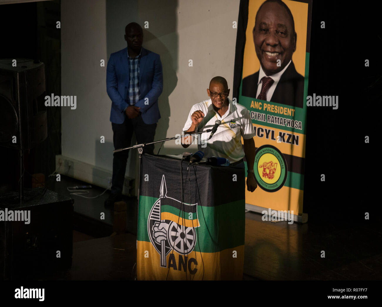 ANC-Generalsekretär Ace Magashule spricht während einer ANC Youth League Kundgebung am Rathaus Pietermaritzburg, den 28. Januar, 2018. © rogan Station 2018 (FO Stockfoto