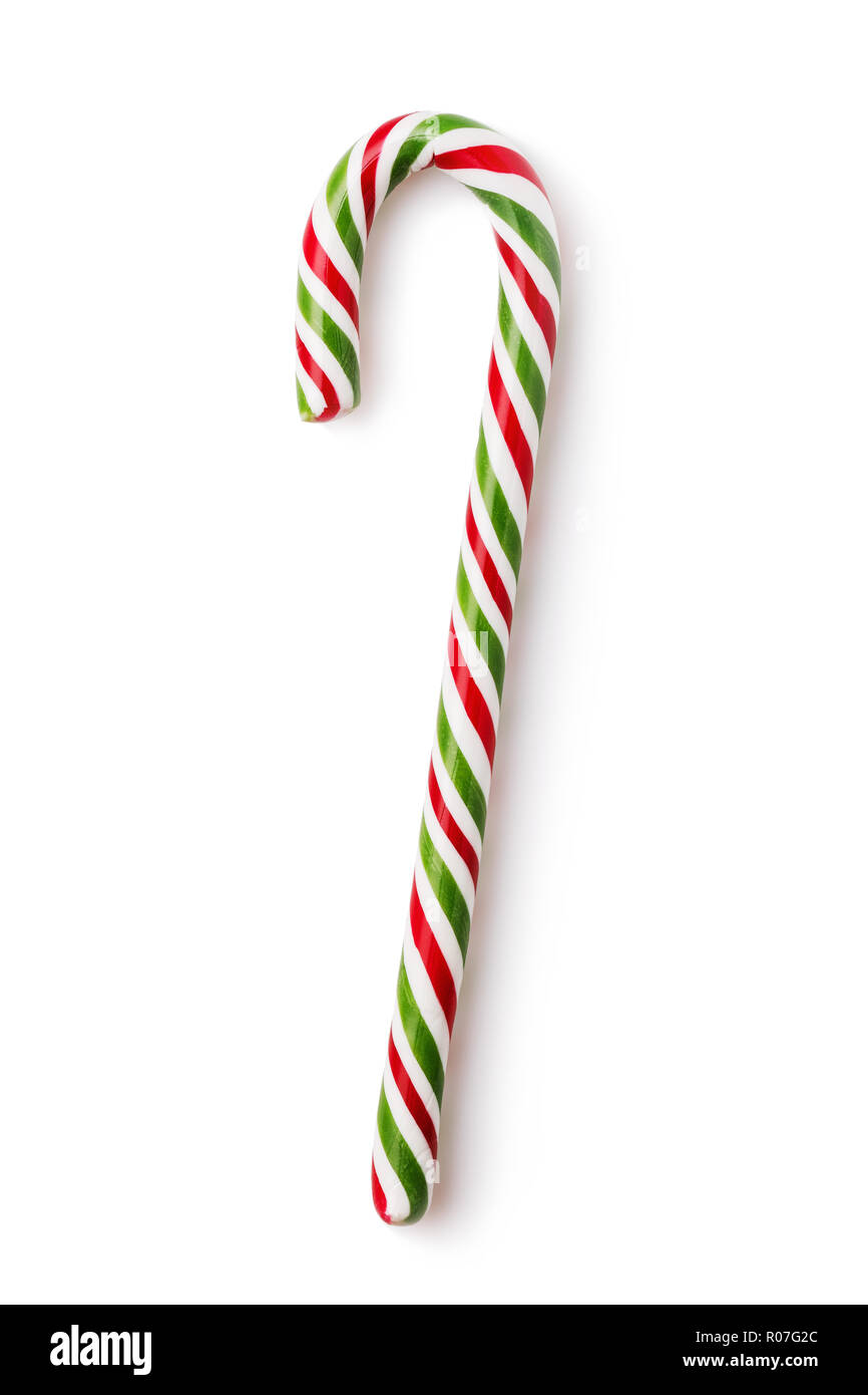 Weihnachten Lutscher in Form einer Krücke auf weißem Hintergrund Stockfoto