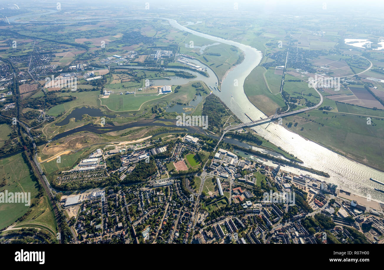 Luftaufnahme, Lippedelta, neuen Mund, Ebbe, Sandbänken, Fluss, Mündung in den Rhein, Fusternberg, Wesel, Ruhrgebiet, Niederrhein, Nordrhein-Westfalen Stockfoto