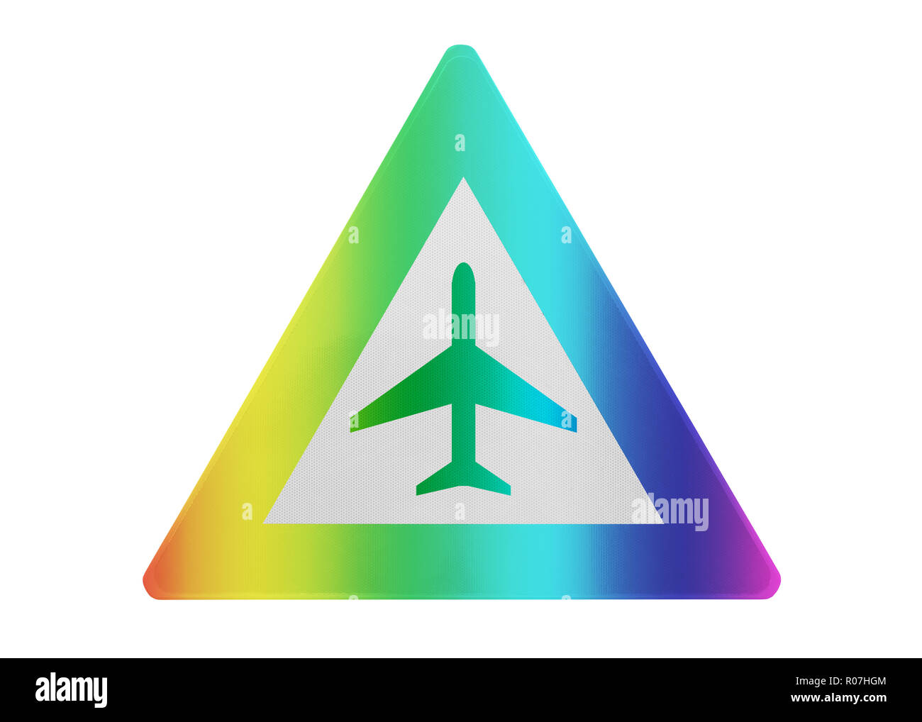 Verkehrsschild isoliert - Flugzeuge - isoliert und Regenbogenfarbenen Stockfoto