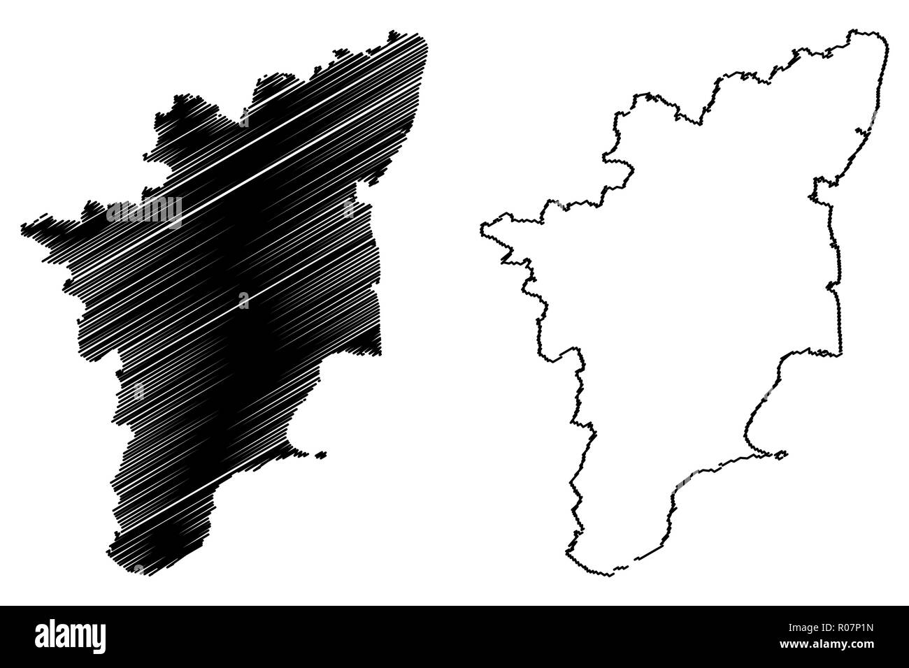 Tamil Nadu (Mitgliedstaaten und Union gebieten von Indien, Föderierte Staaten, Republik Indien) Karte Vektor-illustration, kritzeln Skizze Tamil Nadu (Madras St Stock Vektor