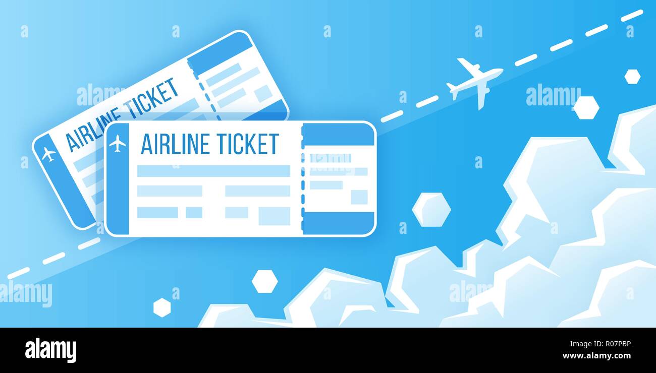 Airline Boarding Pass Tickets. Konzept für Reise, Reise oder Business. Flugzeug fliegt in den Himmel. Vector Illustration Stock Vektor