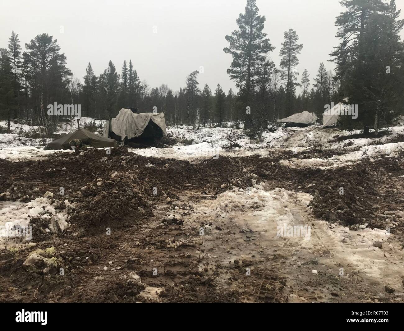 Bilder von einigen der Schäden am Boden während der NATO-Übung Trident Punkt in Norwegen, die mehr als 50.000 Soldaten umfasst, 65 Schiffe, 10 000 Fahrzeuge und 250 Flugzeuge aus allen 29 Mitgliedstaaten der Allianz und Partner. Stockfoto