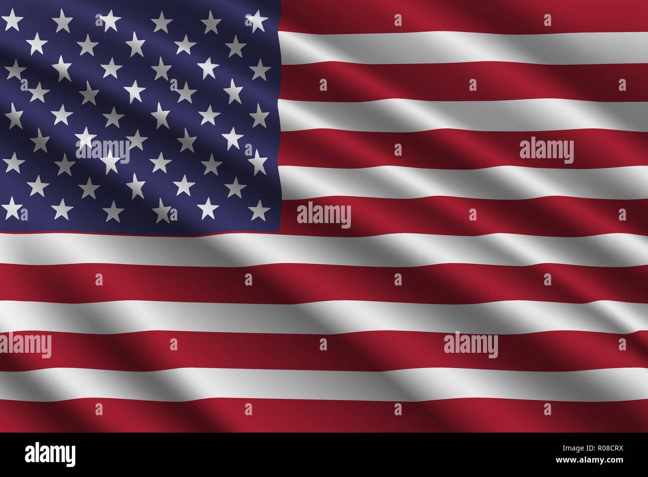 Wehende Flagge der Vereinigten Staaten auf Seide Hintergrund Stock Vektor