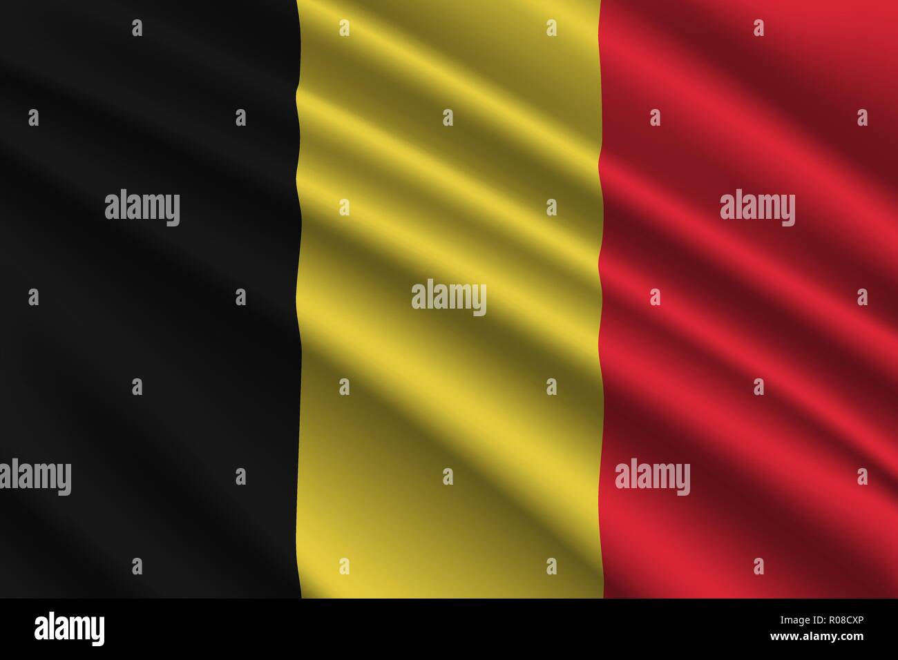 Wehende Flagge von Belgien auf Seide Hintergrund Stock Vektor