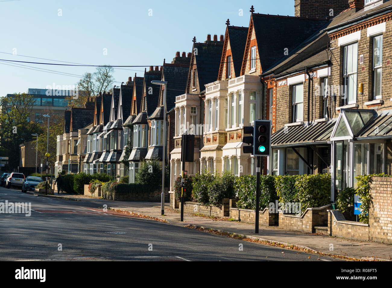 Viktorianische Reihenhäuser auf Tenison Road, Cambridge, England, UK. Stockfoto