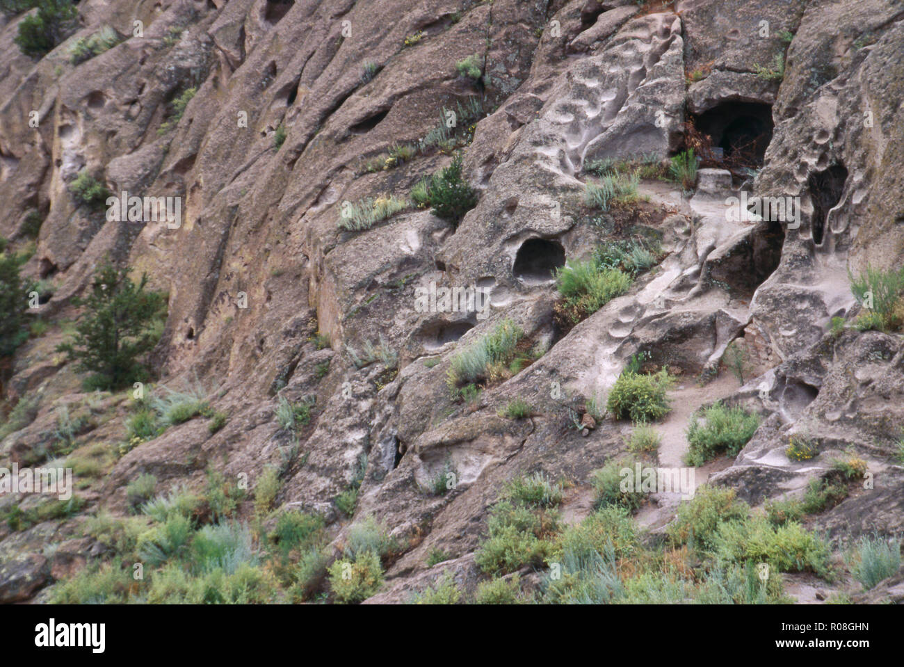 Prähistorische Native American Wanderwege führen zu Tsankawi Cliff - Wohnungen, New Mexiko. Foto Stockfoto