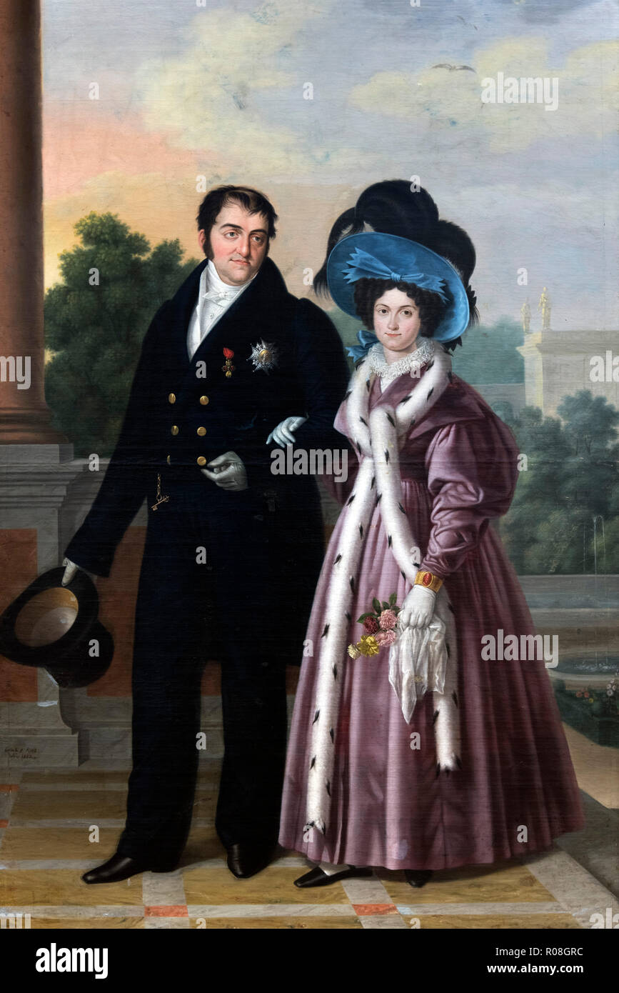 Fernando VII. Porträt von König Ferdinand VII. von Spanien (1784-1833) und seiner Frau Maria Cristina von Luis de la Cruz y Ríos (1776-1853), Öl auf Leinwand, 1832 Stockfoto