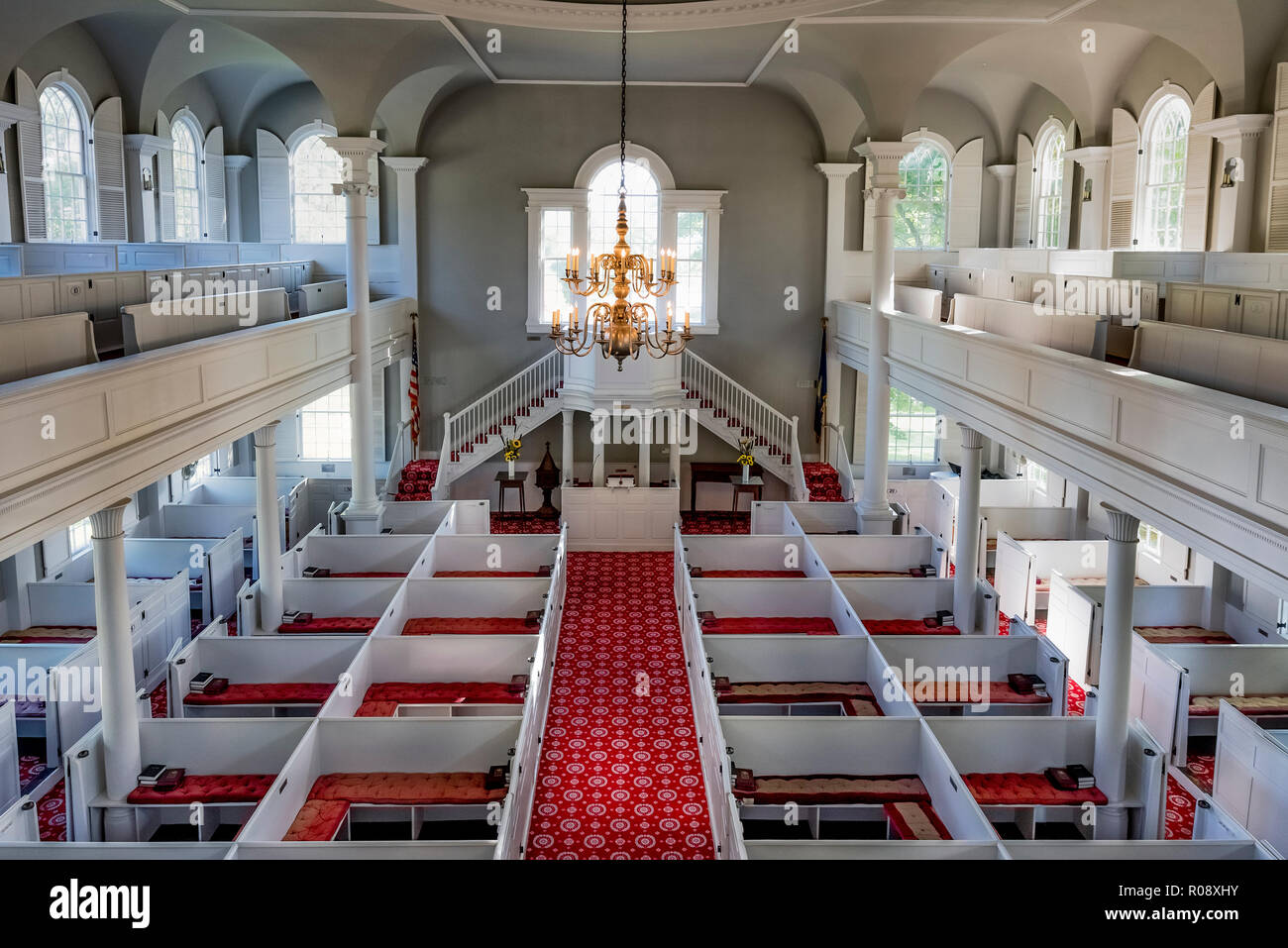 Alte erste Kirche Innenraum, (1805), Bennington, Vermont, USA. Stockfoto