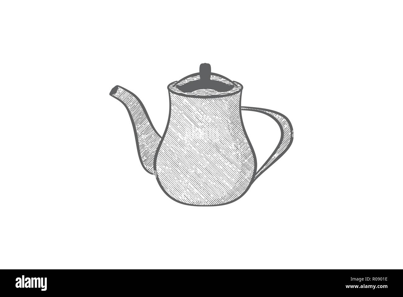 Hand gezeichnet Teekanne Glas Logo Designs Inspiration isoliert auf weißem Hintergrund Stock Vektor