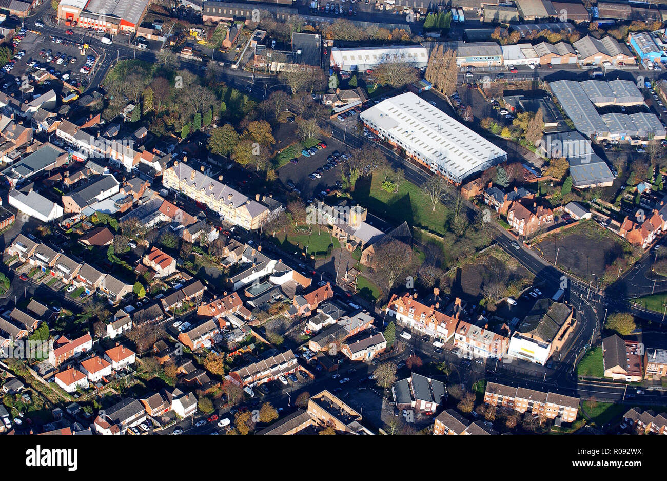 Luftaufnahme der Kirche Christi Lauge und Stambermill in der High Street, Laugen, Stourbridge Stockfoto