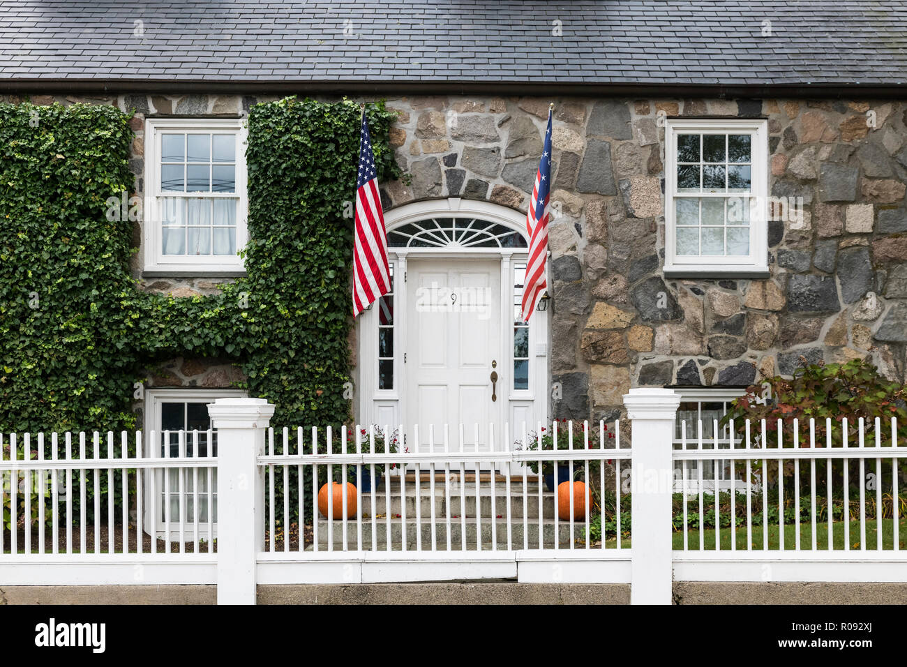 Charmante Haus außen, Stonington, Connecticut, USA. Stockfoto