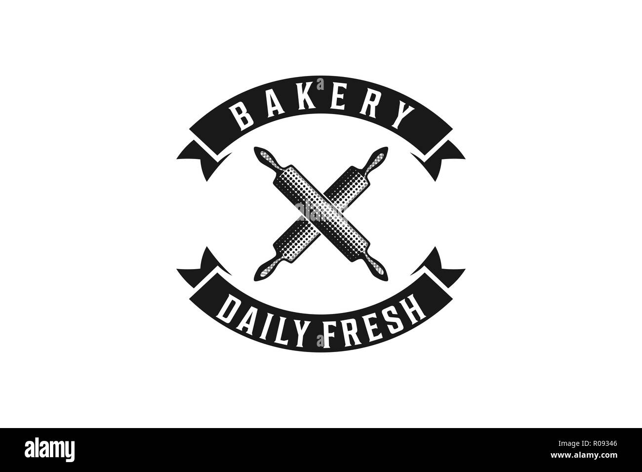 Rolling Pin gekreuzt, vintage Bäckerei Logo Designs Inspiration isoliert auf weißem Hintergrund Stock Vektor