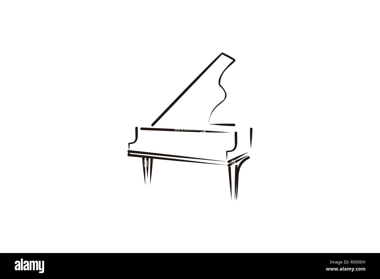Mono line Klavier, musikalische Logo Designs Inspiration isoliert auf weißem Hintergrund Stock Vektor