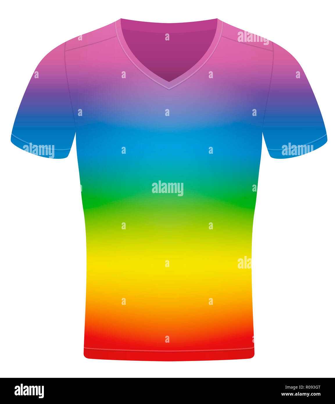 Rainbow farbige T-Shirt - Abbildung auf weißem Hintergrund. Stockfoto