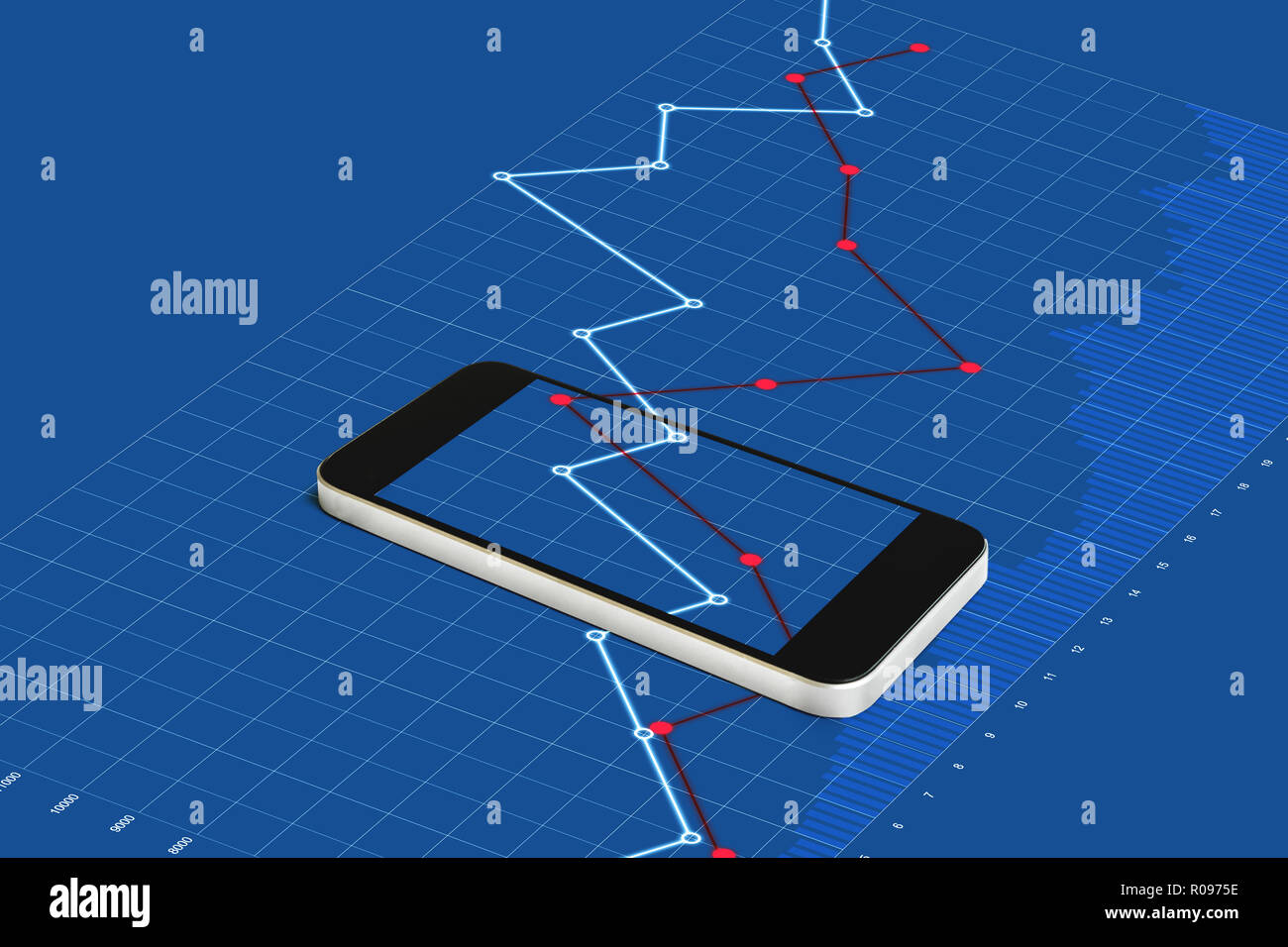 Smart Phone und Blau heben grafik hintergrund Stockfoto