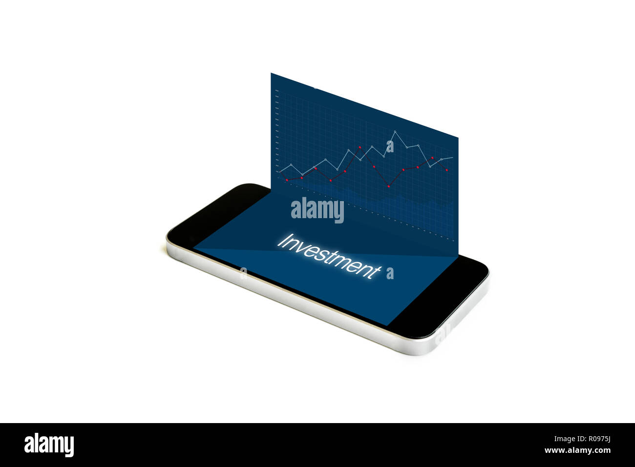 Smart Phone mit Grafik, mobile Börse und Investment Stockfoto