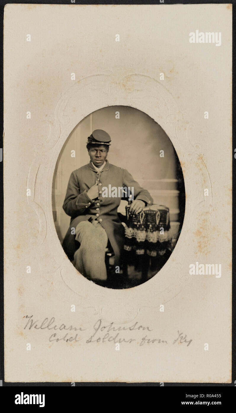 William Johnson, Amerikanischer Bürgerkrieg, Soldat, sitzend Portrait in Uniform von Louis Frenzel, Washington DC, USA, 1865 Stockfoto