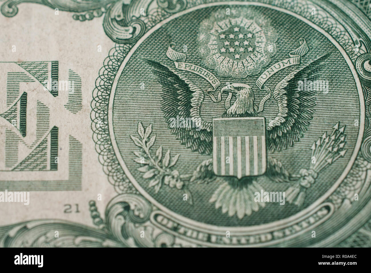 Usa 1 Dollar Bill detail, eagle Makro Foto Stockfoto