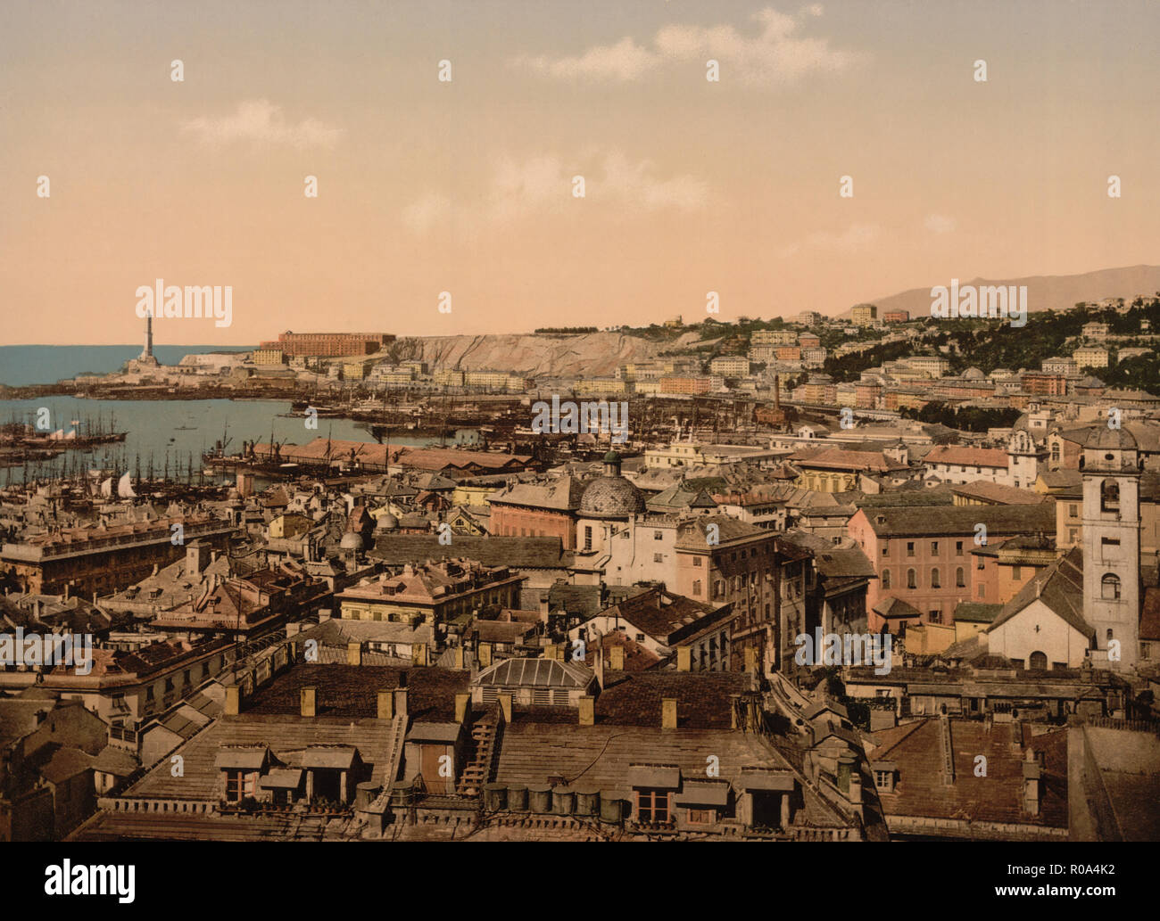 Blick auf den Leuchtturm, Genua, Italien, Photochrom Print, Detroit Publishing Company, 1900 Stockfoto