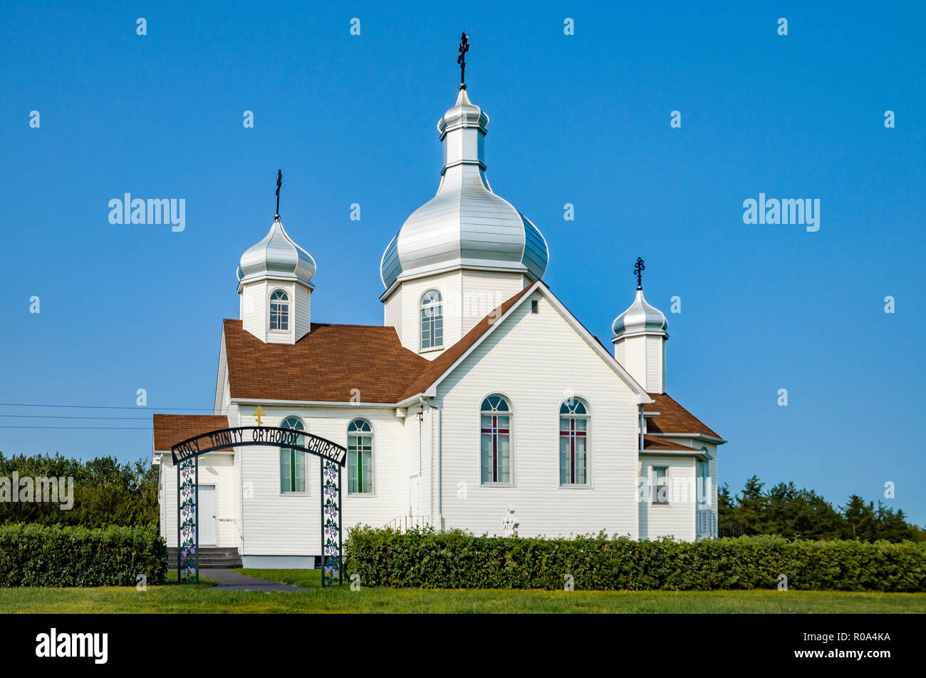 Orthodoxe Kirche der Heiligen Dreifaltigkeit, Smoky Lake, Alberta, Kanada Stockfoto