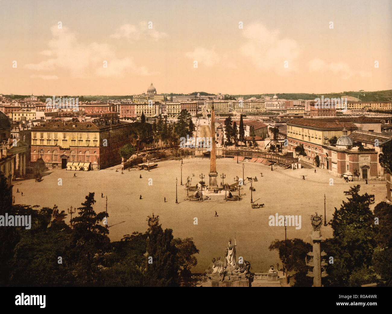 Ansicht mit Blick auf die Piazza del Popolo vom Pincio, Rom, Italien, Photochrom Print, Detroit Publishing Company, 1900 Stockfoto