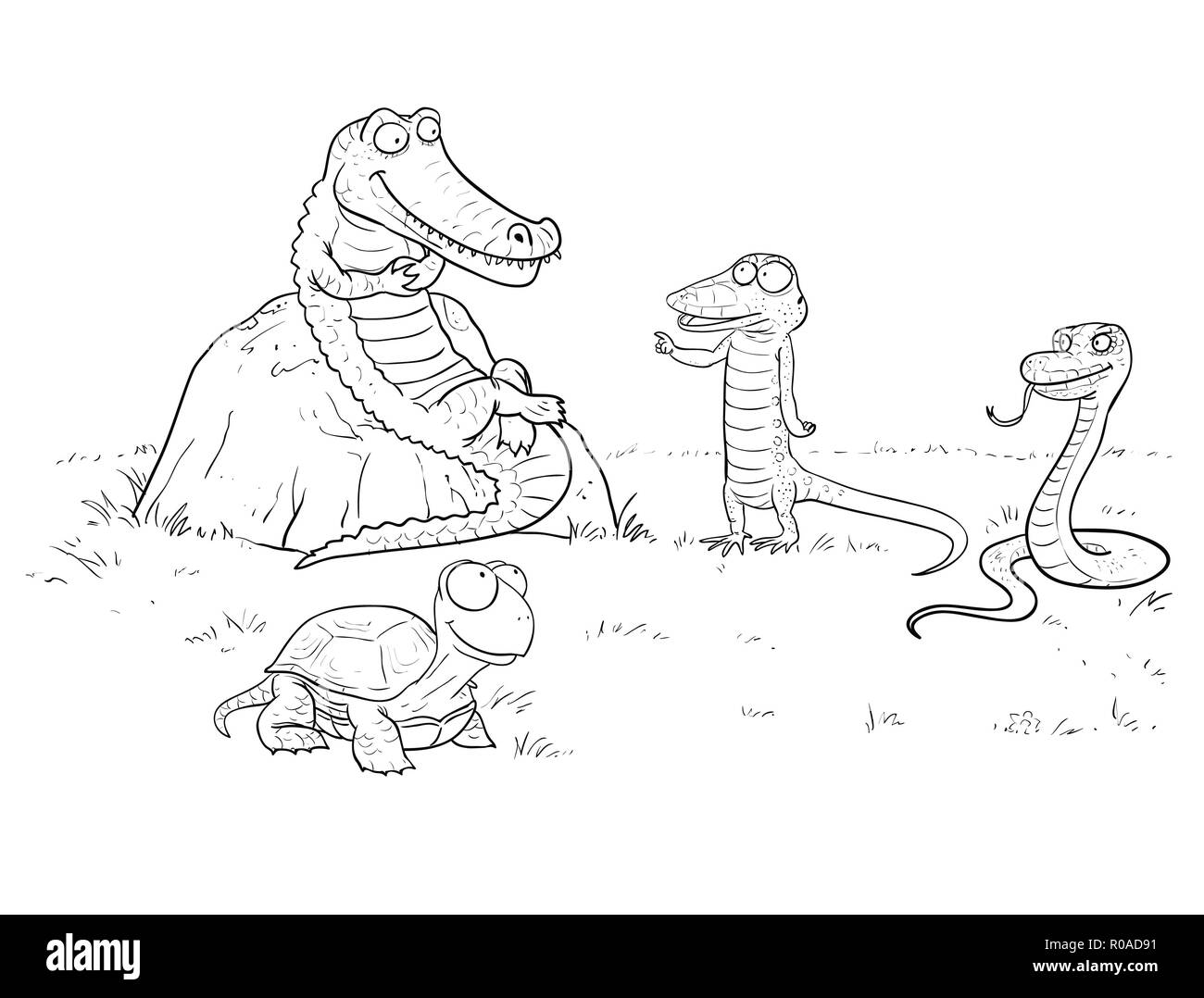 Reptile Konferenz digitale Illustration, Krokodil, Schlange, Echse, Schildkröte Stockfoto