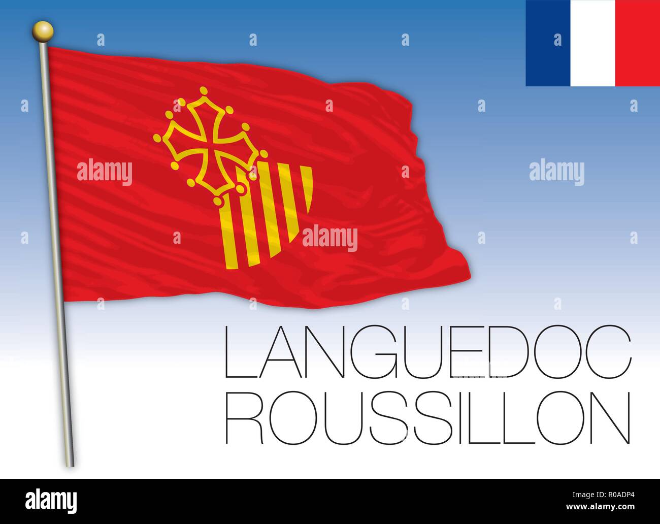 Languedoc Roussillon regionale Flagge, Frankreich, Vektor, Abbildung Stock Vektor