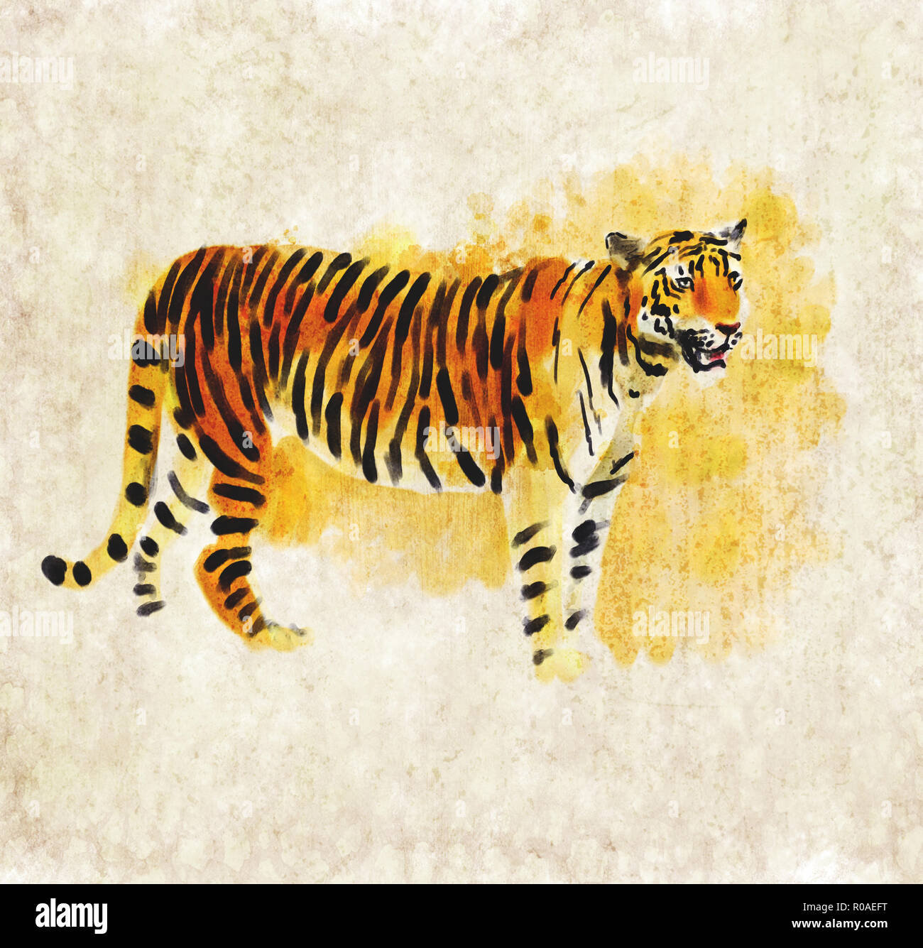 Digitale Aquarelle Abbildung eines Tiger Stockfoto